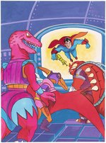 DINOSAUCERS "THE SUPERHERO" SPANISH COLORING BOOK COVER ORIGINAL ART.