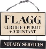 SALEM'S LOT (2024): "FLAGG CERTIFIED PUBLIC ACCOUNTANT/NOTARY SERVICES" STOREFRONT SIGN - SCREEN-USED PROP.