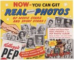 1947-48 KELLOGG'S PEP REAL PHOTOS FILE COPY PREMIUM ADVERTISING SIGN.