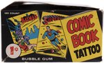 1967 TOPPS COMIC BOOK TATTOO DISPLAY BOX FEATURING DC COMICS CHARACTERS.