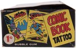 1967 TOPPS COMIC BOOK TATTOO DISPLAY BOX FEATURING DC COMICS CHARACTERS.