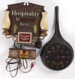 SALEM'S LOT (2024): THREE DELL'S BAR BEER LIGHTS, TWO FLOODLIGHTS, & FRYING PAN CLOCK - SCREEN-USED PROPS.