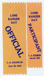 "LONE RANGER DAY/L.A. COLISEUM JUNE 26, 1949" RIBBONS.