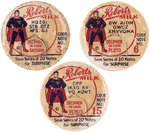 SUPERMAN 1941 "ROBERTS MILK" MILK CAP TRIO (PLANETS/SIZE VARIETY).