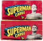 1966 TOPPS SUPERMAN DISPLAY BOX VARIETY PAIR PLUS 16 WRAPPERS.