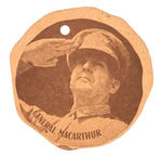 "GENERAL MacARTHUR" FIGURAL DOUGHNUT CARDBOARD STRING TAG.