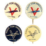 "FIGHT FOR FREEDOM" FOUR VICTORY BUTTON VARIETIES.