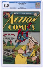 ACTION COMICS #74 JULY 1944 CGC 8.0 VF.