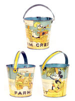 MICKEY MOUSE AND DONALD DUCK SAND PAIL W/DAIRY IMPRINT.