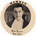 "BELA LUGOSI FAN CLUB" 1950s BUTTON.