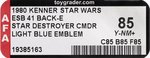 STAR WARS: THE EMPIRE STRIKES BACK (1980) - STAR DESTROYER COMMANDER (LIGHT BLUE EMBLEM) 41 BACK-E AFA 85 Y-NM+.