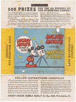 1935 GUM INC. MICKEY MOUSE WITH THE MOVIE STARS RARE CARD WRAPPER.