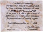 SPIDER-MAN 1993 FLORIDA EXTRAVAGANZA DEALER EXCLUSIVE 14KT GOLD RING (OVERSTREET COLLECTION).