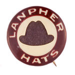 LANPHER HATS CELLO DIE-CUT BUTTON.