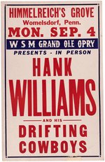 HANK WILLIAMS AND HIS DRIFTING COWBOYS GRAND OLE OPRY 1950 PENNSYLVANIA CONCERT POSTER.