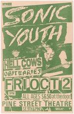 SONIC YOUTH, HELL COWS & OBITUARIES 1987 PORTLAND, OREGON CONCERT POSTER.