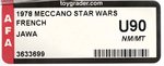 MECCANO STAR WARS (1978) - JAWA 20 BACK (FRENCH SQUARE CARDBACK) AFA UNCIRCULATED U90 NM+/MINT.