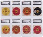 1967 TOPPS PHONEY RECORDS TEST CARD/STICKER LOT OF 20 ALL CGC GRADED PLUS WRAPPER.