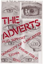 THE ADVERTS DEBUT ALBUM RELEASE, UNIVERSITY OF LANCASTER, ENGLAND FEBRUARY 17, 1978 CONCERT POSTER.