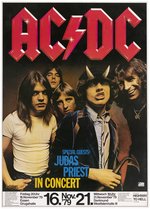 AC/DC, JUDAS PRIEST "HIGHWAY TO HELL" GERMAN 1979 CONCERT POSTER.