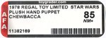 REGAL TOY LIMITED STAR WARS (1978) - CHEWBACCA PLUSH HAND PUPPET AFA 85 NM+ (CANADA).