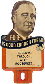 FDR FIGURAL PORTRAIT 1936 DIE-CUT METAL LICENSE PLATE.