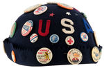 "USA" VINTAGE BEANIE WITH OVER 30 1930s-1940s BUTTONS.