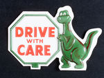 SINCLAIR "DRIVE WITH CARE" DIECUT EMBOSSED PLASTIC STICKER.