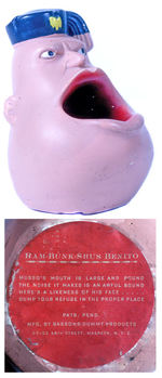 "RAM-BUNK-SHUS BENITO" MUSSOLINI FIGURAL ASHTRAY.