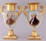WASHINGTON & LAFAYETTE FRENCH POLYCHROME PORTRAIT VASE PAIR.