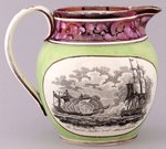 WAR OF 1812 NAVAL BATTLES APPLE GREEN & PINK LUSTER STAFFORDSHIRE PITCHER.