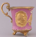 WASHINGTON & FRANKLIN ORNATE MEISSEN FOOTED CUP & SAUCER.