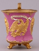 WASHINGTON & FRANKLIN ORNATE MEISSEN FOOTED CUP & SAUCER.