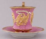 WASHINGTON & FRANKLIN ORNATE MEISSEN FOOTED CUP & SAUCER.