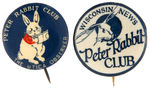 "PETER RABBIT CLUB" PAIR OF NEWSPAPER BUTTONS FROM THE 1920s.