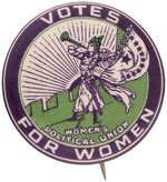 "VOTES FOR WOMEN" CLARION TRUMPETER 10 STAR SUFFRAGE BUTTON.