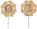HAYES & TILDEN 1876 BRASS SHELL STICK PIN BADGE PAIR.