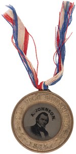 LINCOLN & JOHNSON BACK-TO-BACK FERROTYPE JUGATE BADGE DeWITT 1864-96.