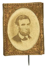 LINCOLN 1864 BADGE WITH RARE CARDBOARD PHOTO.