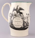 "PEACE PLENTY AND INDEPENDENCE" COLONIAL LIVERPOOL CREAMWARE JUG.