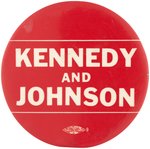 "KENNEDY AND JOHNSON" RARE BOLD RED 1960 SLOGAN BUTTON.
