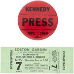 "KENNEDY PRESS NOV. 7, 1960" BOSTON, MA BUTTON AND EVENT TICKET.