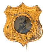 "GARFIELD" UNLISTED 1880 FERROTYPE ON BRASS SHELL PIN.