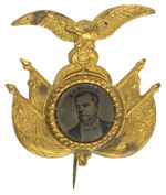 "HANCOCK" RARE 1880 FERROTYPE BRASS SHELL PIN.