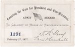 HAYES & TILDEN "COUNTING THE VOTE FOR PRESIDENT AND VICE PRESIDENT" 1876 TICKET.