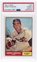 1961 TOPPS #344 SANDY KOUFAX (HOF) PSA/DNA 2 GOOD AUTOGRAPH 7.
