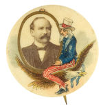 UNCLE SAM SEATED ON EAGLE'S BACK HOLDS FRAME PICTURING PARKER CHOICE COLOR BUTTON.