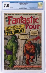 FANTASTIC FOUR #12 MARCH 1963 CGC 7.0 FINE/VF (FANTASTIC FOUR VS. INCREDIBLE HULK).