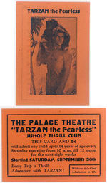 "TARZAN THE FEARLESS JUNGLE THRILL CLUB" MOVIE ADMISSION CARD.