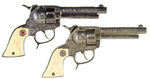 HUBLEY “TEXAN” CAST IRON CAP PISTOL PAIR WITH DOUBLE HOLSTER.